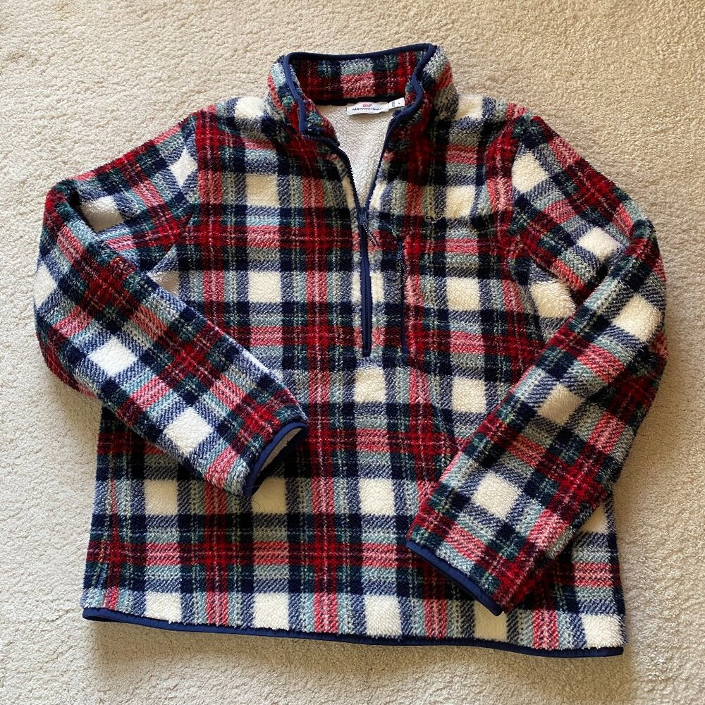Vineyard Vines Women's Holiday Plaid Sherpa Fleece pullover - Size LARGE